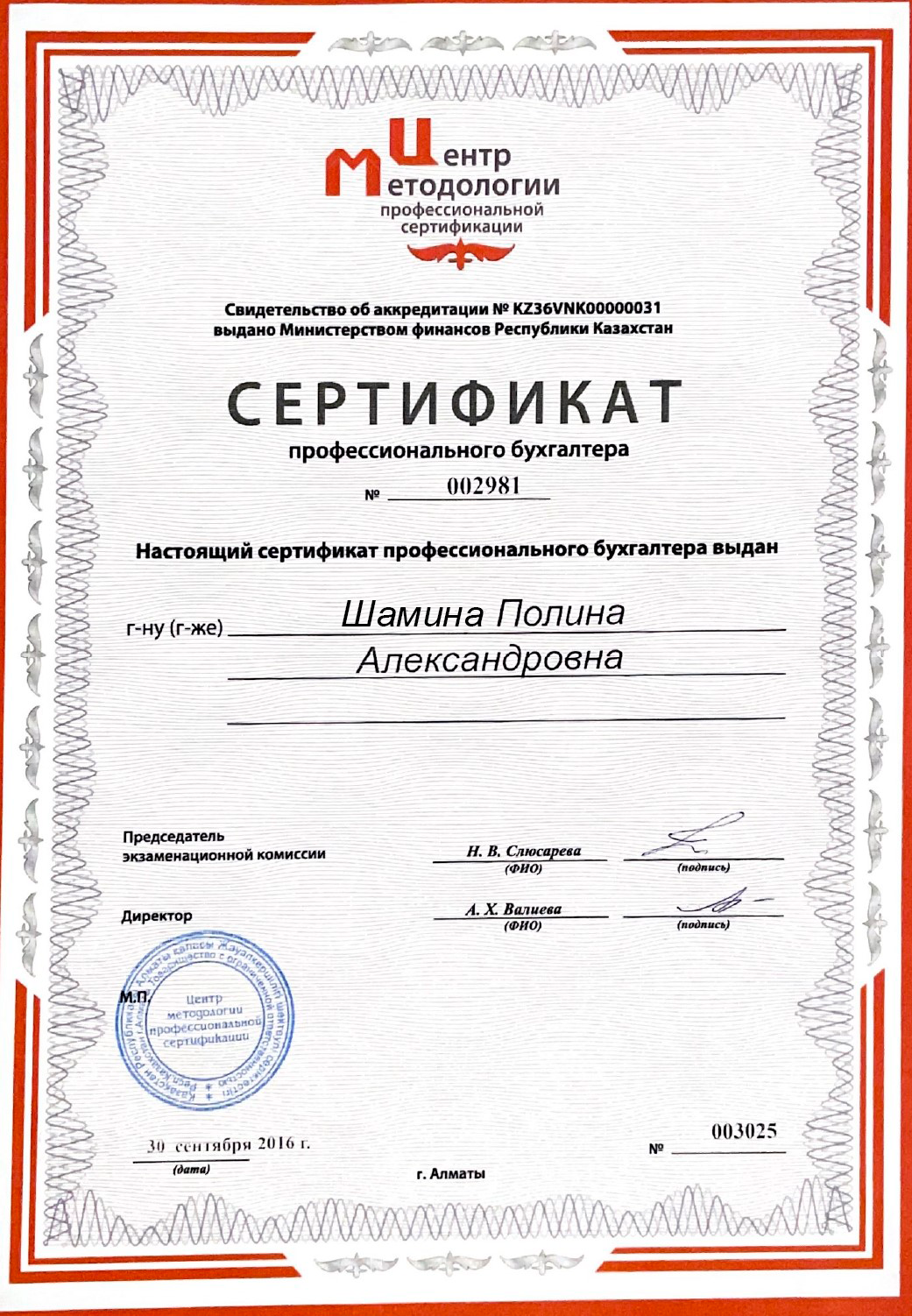 Сертификат — Профессиональный бухгалтер